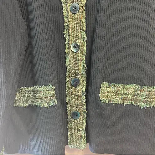 Elana by Tanner Blazer Navy Knit V Neck w/ Pattern Silk Blend Sz 2 EUC Blue