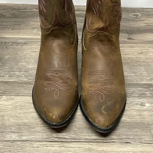 Smoky Mountain Women’s Brown Leather Cowboy Boots 8.5D Pink Stitching Western Size 8.5