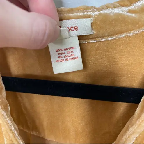 Sundance Silk Yellow Velvet Collar Notched Neck Long-Sleeved Top XS Bohemian