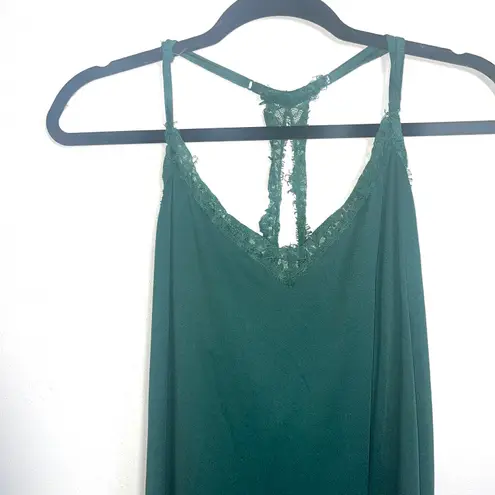 Daytrip Buckle  Emerald Green Lace Trim Open Keyhole Back Tank Top