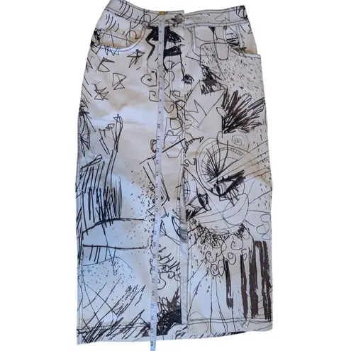 Vintage John Galliano Skirt Denim Pencil Sketches Printed Kendall Jenner Owned Brown Size XS