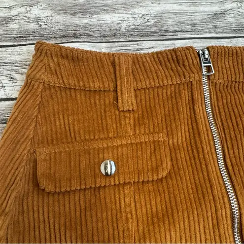 Bershka Womens Wide Wale Cord Corduroy Skirt S SM Small Warm Cognac Brown Zipper