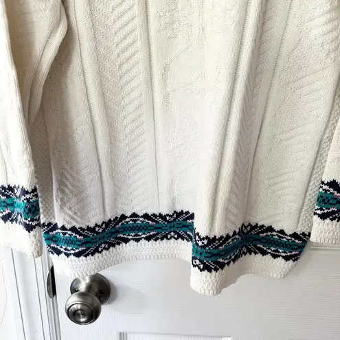 NAS North America Sweaters Deadstock White Green Lined V Neck Sweater Jumper OS Size M