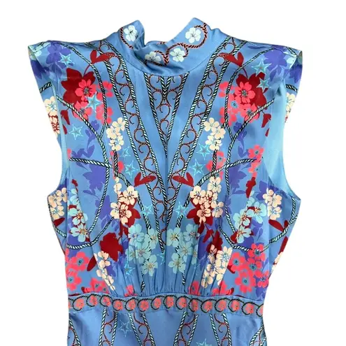Saloni Sakura Falls Fleur Midi Dress in Blue Multi, Size US 4