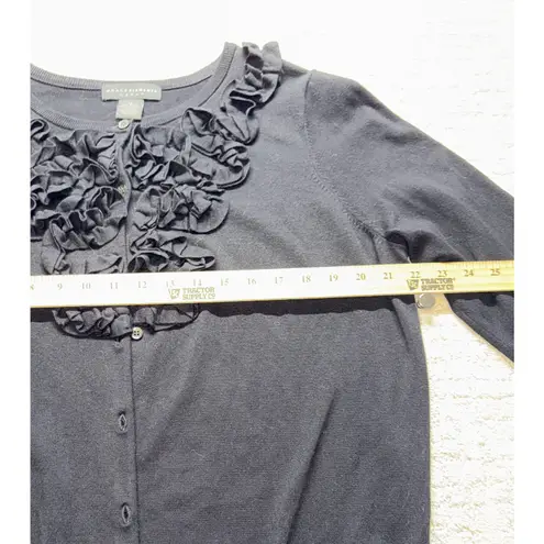 Grace Elements Woman Black Ruffle Front Button Cardigan Sweater 1X