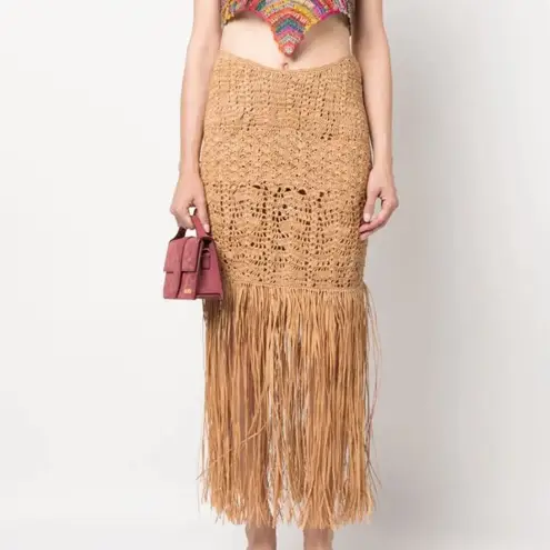 $400 Made by a Woman Crochet Raffia Skirt Tan