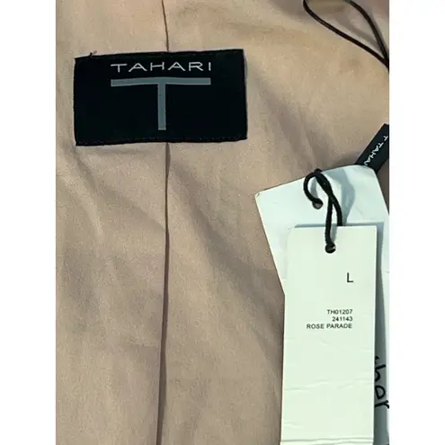 Tahari  Rose Parade Faux Leather Jacket Moto Light Pink Gold Tone Zipper Sz L NWT