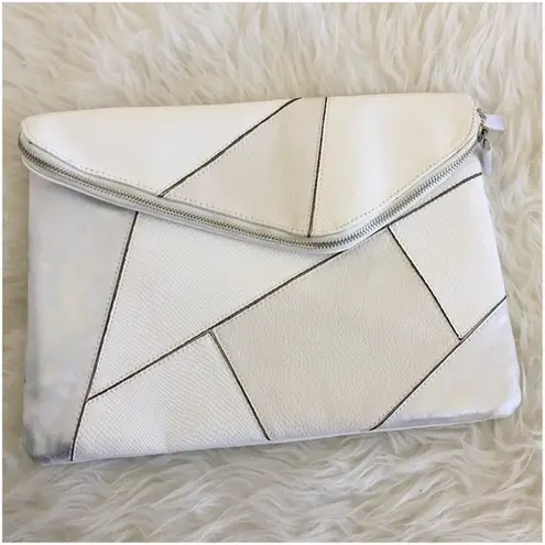 Street Level Nasty Gal White Grey Right Angle Geometric Patchwork Clutch