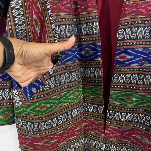 Villager Vintage Village Weaver Thai Silk Jacket Medium Boho Ikat Pattern Open Front Coat