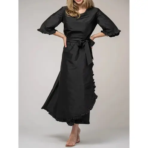 Beau & Ro Fete Collection Waverly Wrap Ruffle Skirt Black Taffeta Size Small