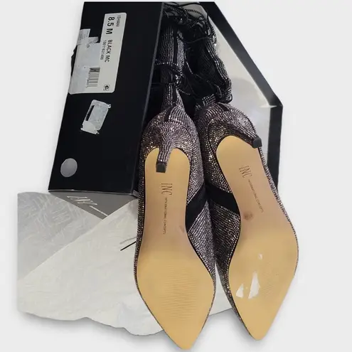 INC International Concepts Is Black and Silver Bling Fringe Heeled Boots Sz 8.5M