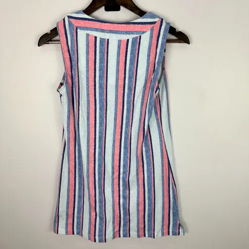 Denim & Co Sleeveless Tunic Top Womens XS Striped Coastal Preppy Resort Beachy Blue