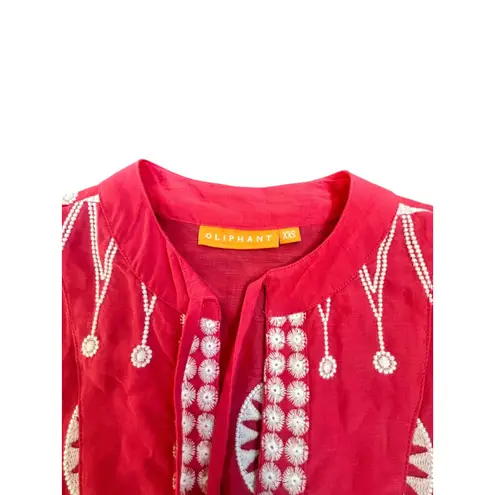 OLIPHANT Red Embroidered Cotton Maxi Dress Tassels Tiered Boho Festival XXS