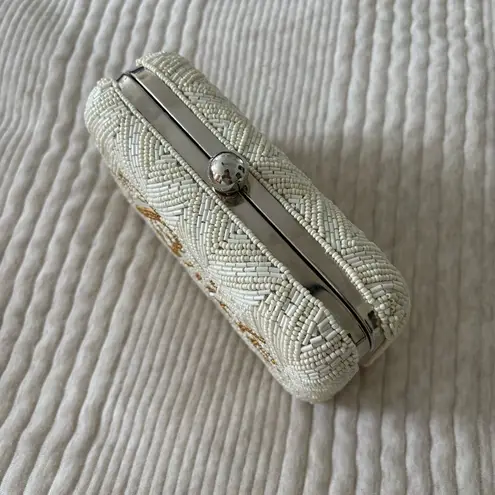 From St. Xavier Bride Beaded Box Clutch in Ivory Amber Strap included White