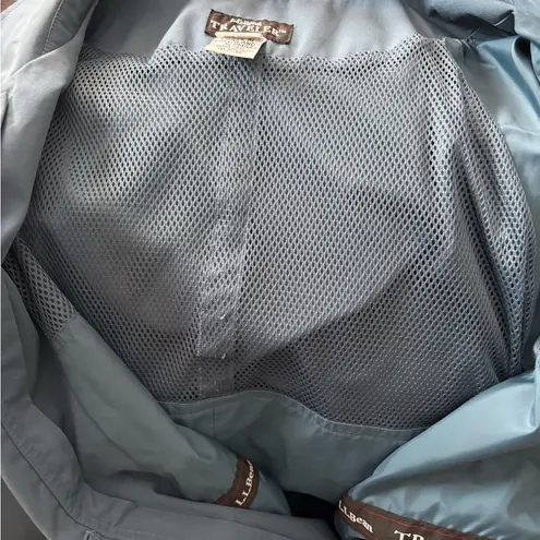 VTG L.L. Bean Traveler Belted Rain Trench Coat Dusty Blue Sz M Pockets Mid Calf Size M