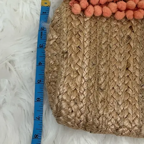 Shiraleah Aubrey Woven Straw PomPom Clutch NEW Tan