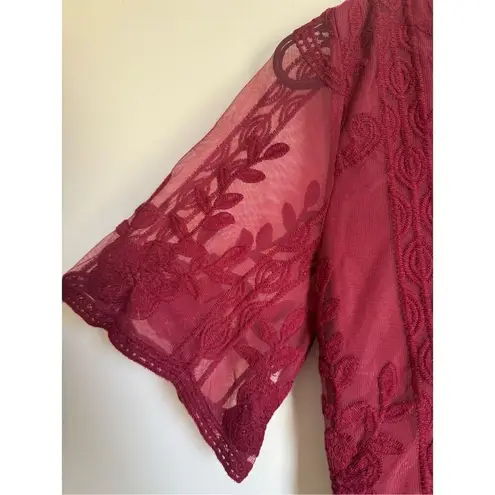 Art Ephect Womens Embroider Crochet Floral Sheer Maxi Dress sz S Whimsigoth Boho Red