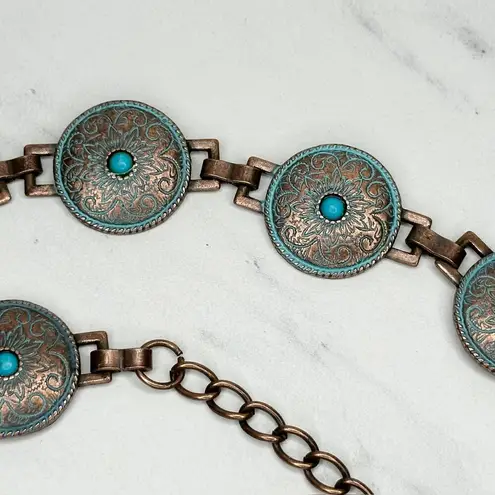 Faux Turquoise Studded Western Concho Metal Chain Belt Size Medium M Large L