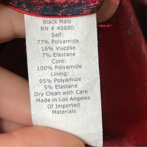 Black Halo EVE navy and red hi low bottom black tie event gown sz 2