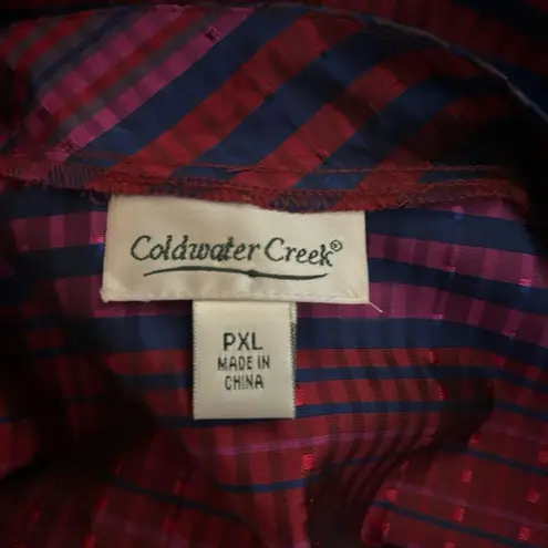 Coldwater Creek Top Womens PXL Petite Multicolor Madras Plaid Silk Blend Blouse
