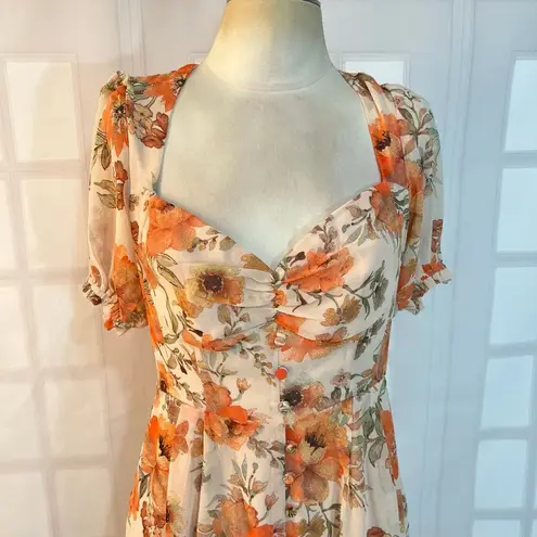 Seven Wonders Orange Cream Lizbeth Floral Sweetheart Neck Midi Dress Size 6