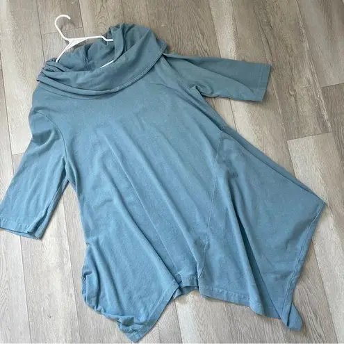 Pacificotton Asymmetric Tunic cowl neck womens Blue (medium) heavy lagenlook vtg