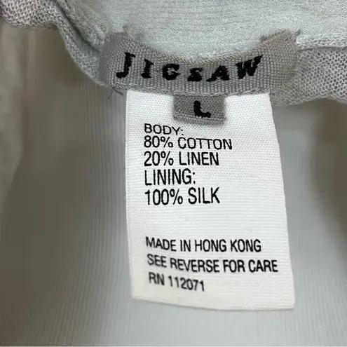 Jigsaw Cotton/Linen/ Silk Lightweight Cardigan Blouse Neutral Tan/ Greige L Tan Size L