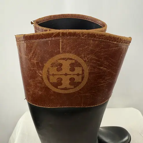 Tory Burch  Leather Rubber Diana Equestrian Riding Boots in Black Brown Size‎ 8