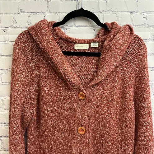 Sleeping On Snow Chunky Knit Red Hooded Cardigan Large Button Down Anthropologie - Image 2