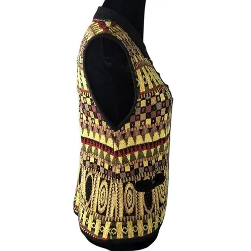 French Rags Womens Vest Multicolor Geometric Sweater Size 2 Gold