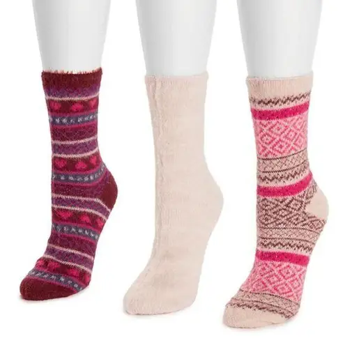 Muk Luks Super Cozy Boot Socks Super Soft Yarn Pink Burgundy 3 Pair