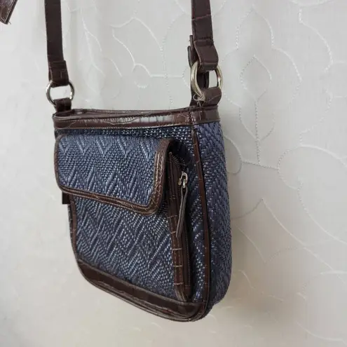 Coldwater Creek Coldwater Creek Womens Crossbody Bag One Size Blue Woven Straw Leather Purse