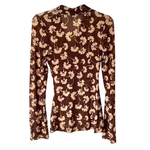 Free People  NWTs Lucky Mesh Sheer Floral Chocolate Brown Women's Top size XS
