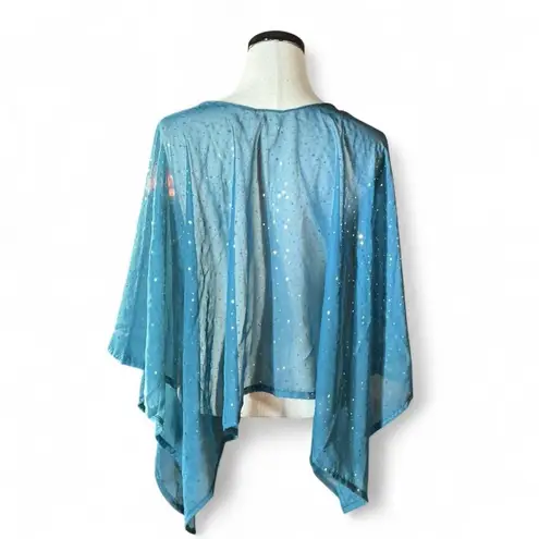 Teal Sheer Sequined Cape Poncho Kimono Cover Up One Size Size undefined