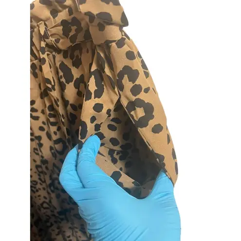 Mittoshop Wide Leg Pants Womens Plus 2X Tan Leopard Print Belted