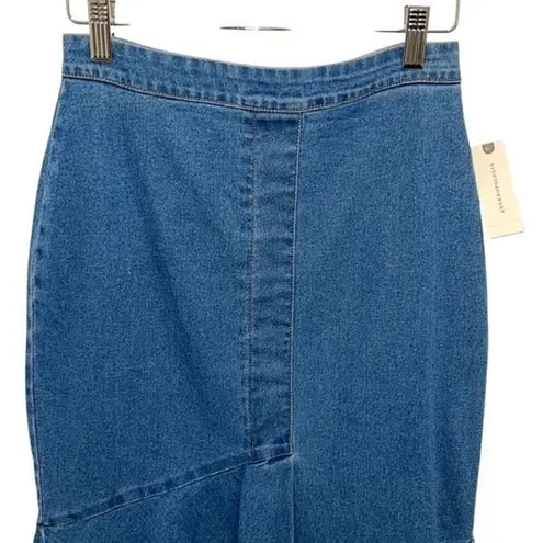 Yumi Kim Yumi Anthropogie Women’s Asymmetric Raw Frayed Hem Denim Peplum Midi Skirt Blue