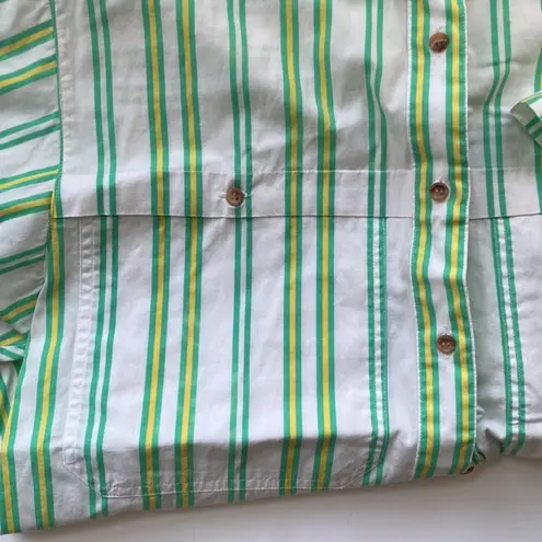 Hasting & Smith Vintage yellow green striped button down camp shirt, size 8