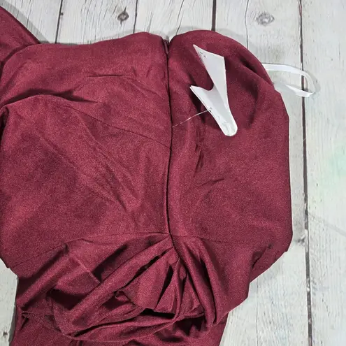 Cynthia & Sahar *Flawed* Mermaid Dress with Slight Train in Cabernet CS108 XL Red