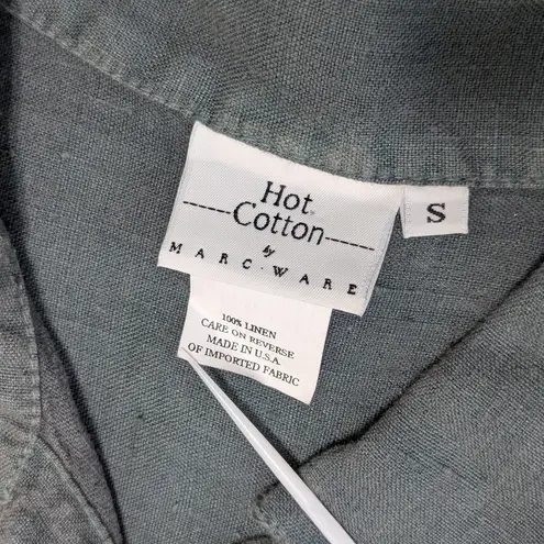 Hot Cotton Marc Ware Linen Button Down Shirt Embroidered Short Sleeve Gray Blue