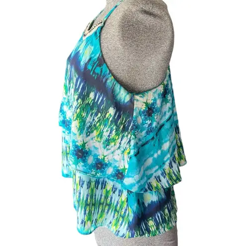 Iz Byer  Blue Green Sleeveless Blouse