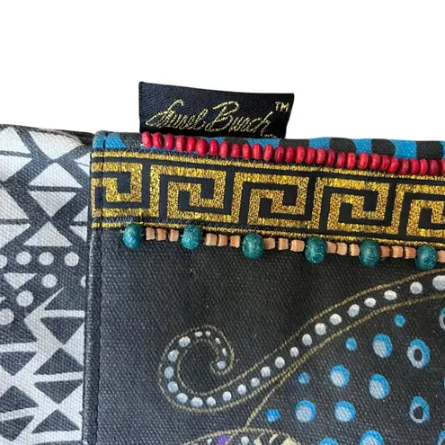 Laurel Burch Purse Gato Cat Print Crossbody Bag Bead Adjustable Strap Wood Charm Black