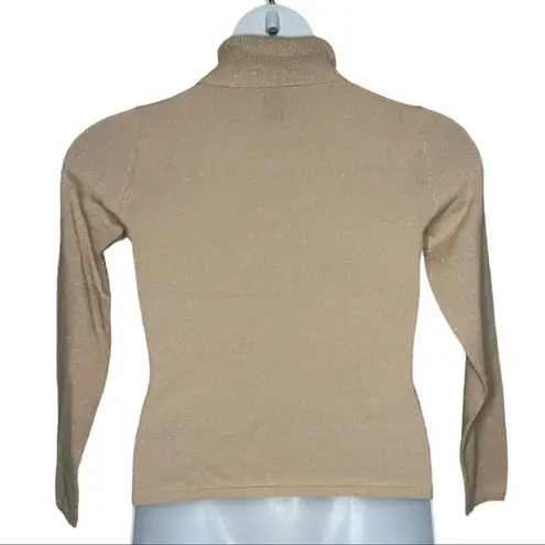 New York & Company Y2K Rose Gold Glitter Fitted Turtleneck Sweater Size Small Pink