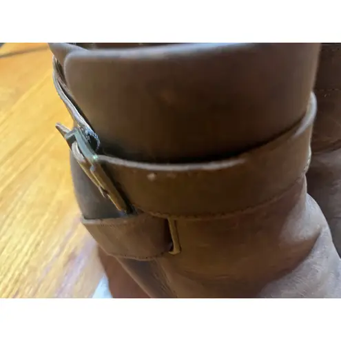 Boc Brown Leather Ankle Boots with Buckle Accent