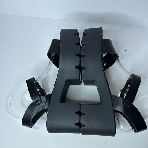 New Faux Leather Chunky Black Platform Sandals 11 Ankle Straps