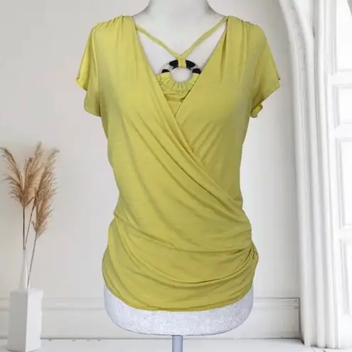 I.N. San Francisco Vintage Y2K Light Yellow Made in USA Halter Wrap Baby Tee Top Size M