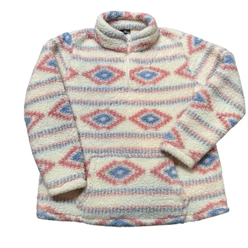 Crane Women’s Size M 1/4 Zip Fleece Pullover Pastel Southwestern Print Cowgirl Pink Size M