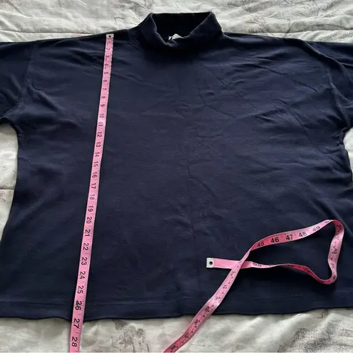 Tweeds navy 100% cotton minimalist contemporary casual turtleneck top, size XL Blue