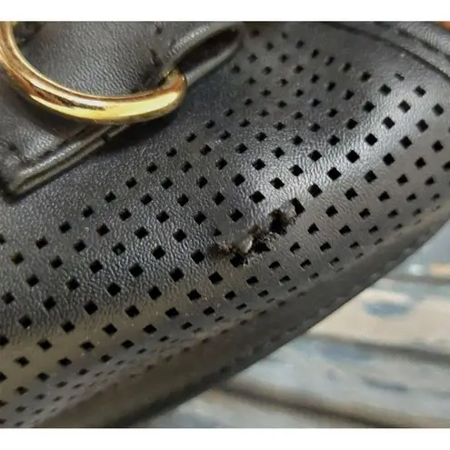 Adrienne Vittadini Black Weekender Tote Bag Double Handle Vegan Leather Zip Top