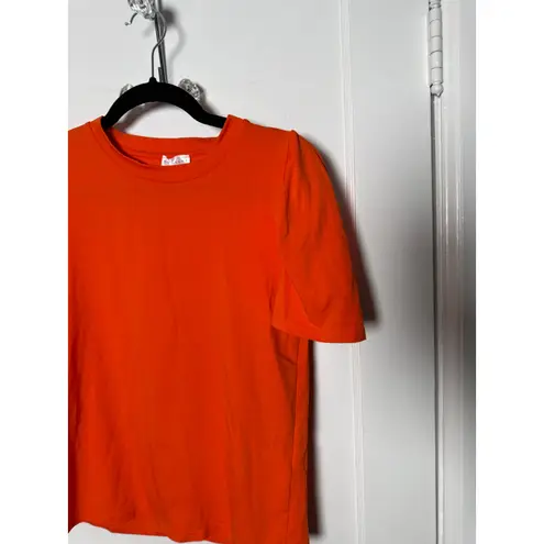 Anonyme Red Orange Crewneck Stretch Short Puff Sleeve Statement Shirt Women's XS
