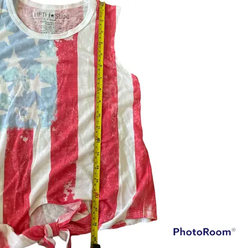 Fifth Sun American Flag Acid Wash Red White and Blue July 4th Tie Front Tank Top